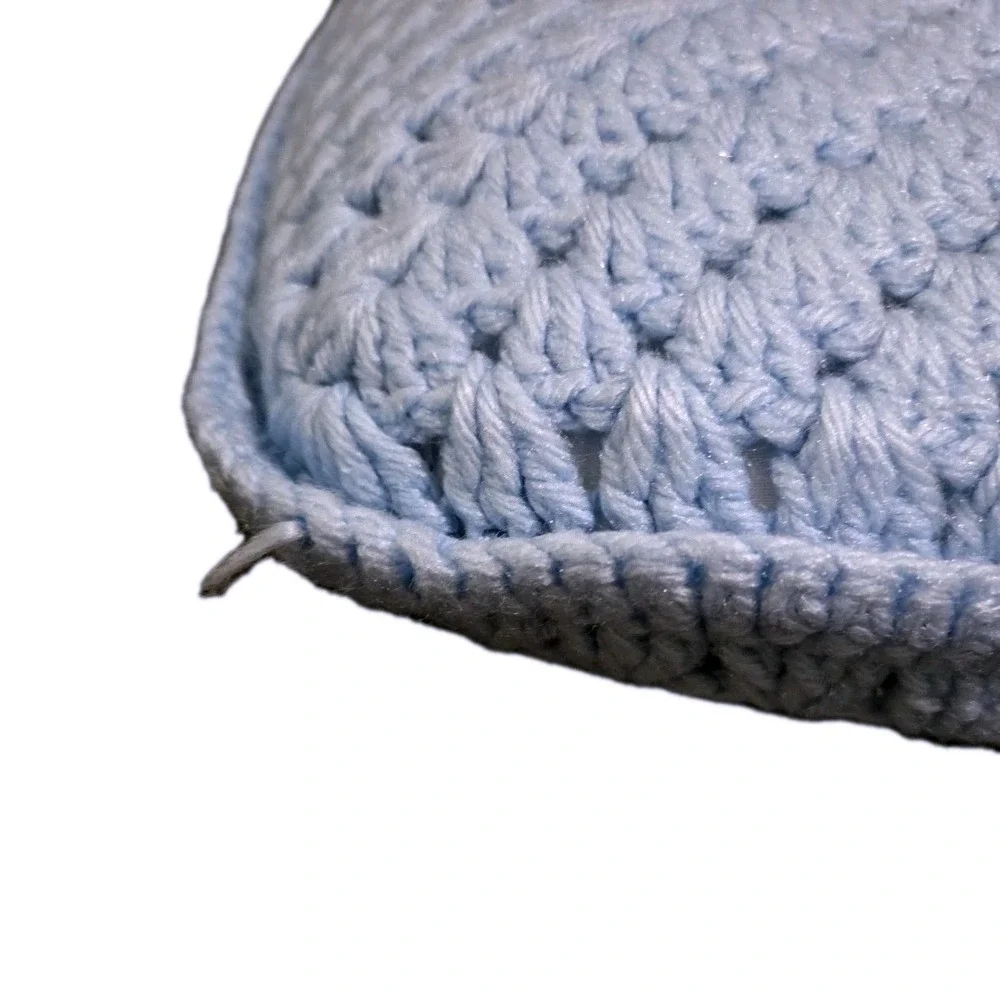 Small Crocheted Handmade Throw Pillow Light Blue 12x13 Inch‎